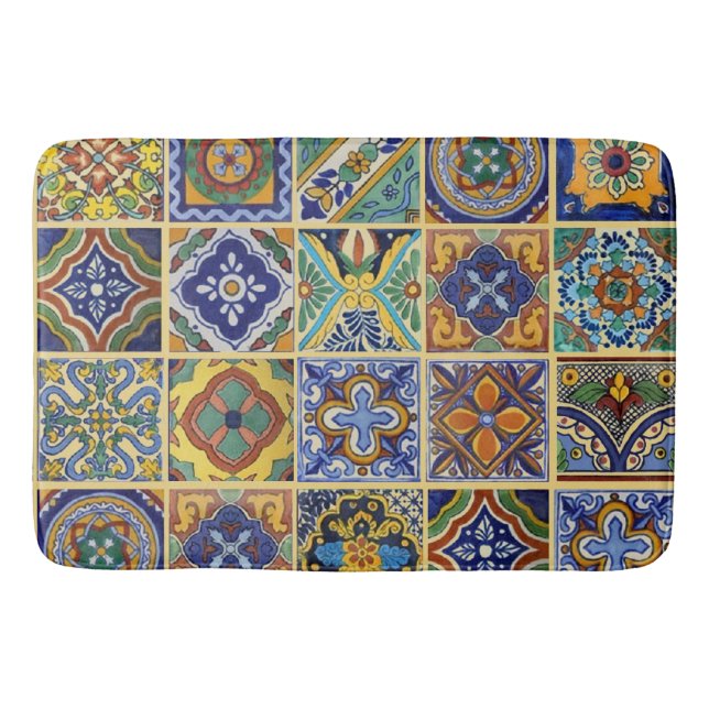 Alfombrilla De Baño Hermosas baldosas Boho Talavera (Anverso)