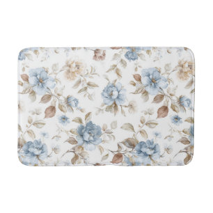 Alfombrilla De Baño Hermosas Flores Azules Crema Marrón Tan