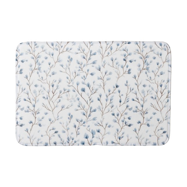 Alfombrilla De Baño Hermosas Flores Blancas Azules   (Anverso)