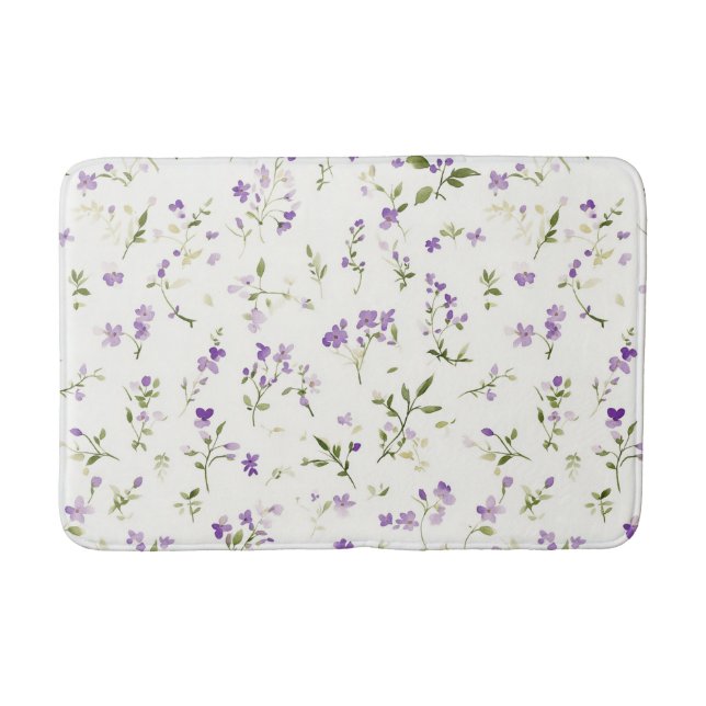 Alfombrilla De Baño Hermosas Flores Blancas Moradas (Anverso)