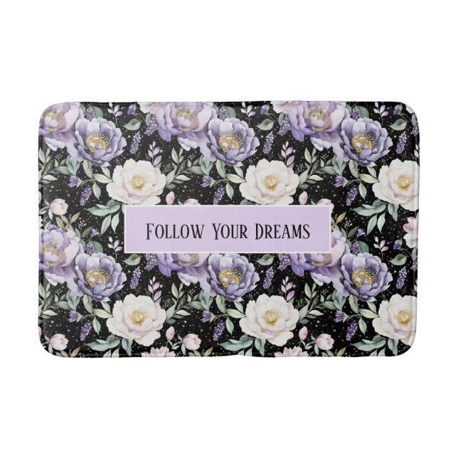 Alfombrilla De Baño Hermosas Flores Blancas Moradas (Anverso)