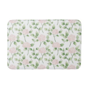 Alfombrilla De Baño Hermosas Flores Rosadas Hojas Verdes
