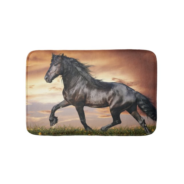 Alfombrilla De Baño Hermoso caballo negro (Anverso)