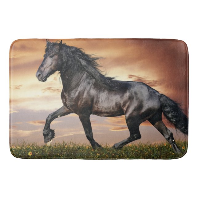 Alfombrilla De Baño Hermoso caballo negro (Anverso)
