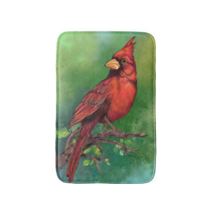Alfombrilla De Baño Hermoso cardenal rojo del norte pintando arte