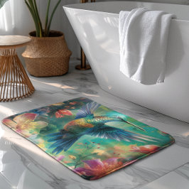 Alfombrilla De Baño Hermoso colibrí rodeado de flores