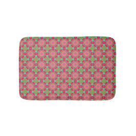 Alfombrilla De Baño Hermoso Floral Rosa Caliente y Verde