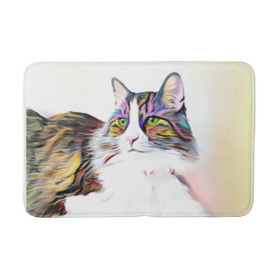 Alfombrilla De Baño Hermoso gato esponjoso con piel de arcoiris