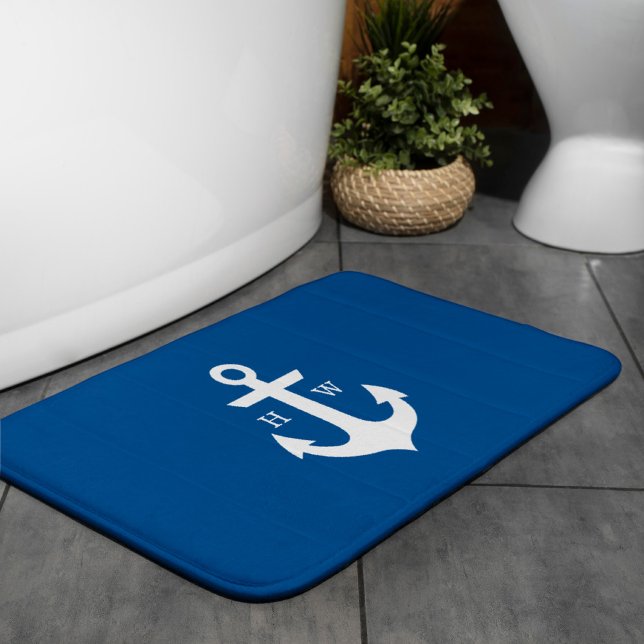 Alfombrilla De Baño Hermoso Monograma Brillante de Ancla Azul (Subido por el creador)