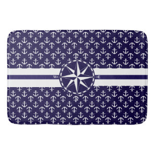 Alfombrilla De Baño Hermoso patrón de ancla de tema nautico