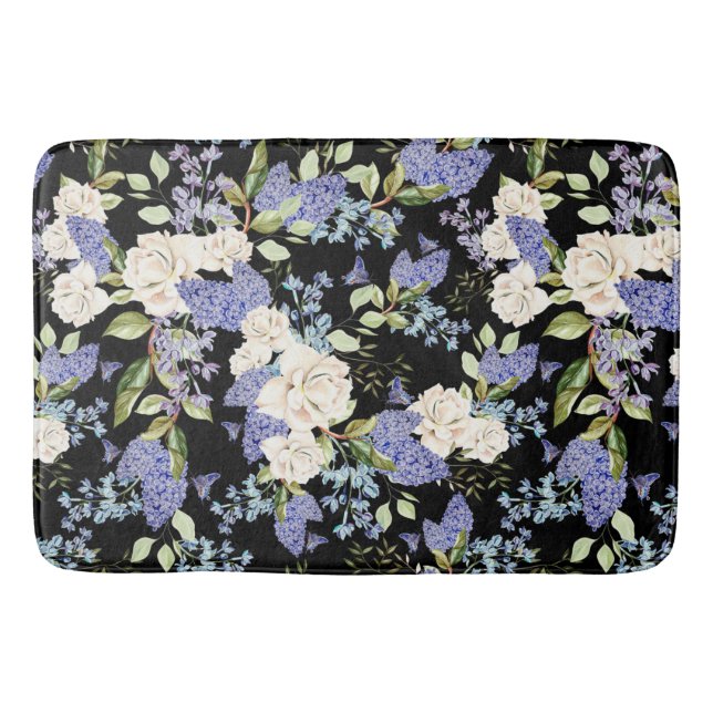 Alfombrilla De Baño Hermoso patrón floral Rosa de lino (Anverso)