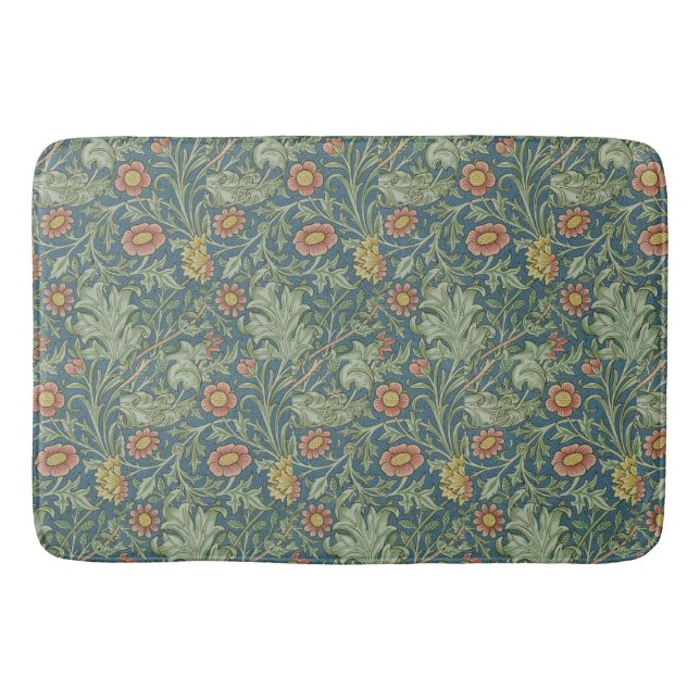 Alfombrilla De Baño Hermoso patrón floral William Morris Rosa Verde (Anverso)