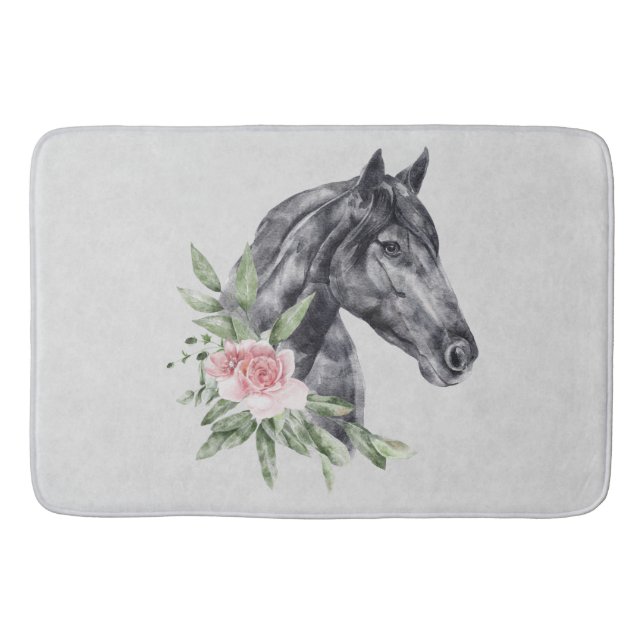 Alfombrilla De Baño Hermoso retrato de cabeza de caballo negro (Anverso)