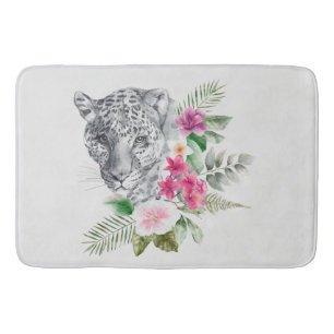 Alfombrilla De Baño Hermoso retrato de cabeza de leopardo en acuarela