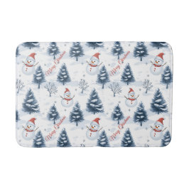 Alfombrilla De Baño Hermoso Snowman Y Árboles Snowy Feliz Navidad