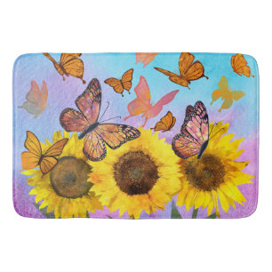 Alfombrilla De Baño Hermoso Sunflowers Butterflies Flower Garden
