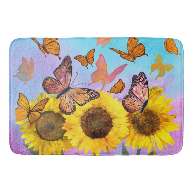 Alfombrilla De Baño Hermoso Sunflowers Butterflies Flower Garden (Anverso)