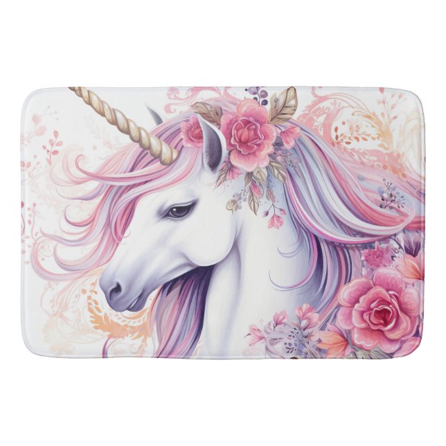 Alfombrilla De Baño Hermoso unicornio floral (Anverso)
