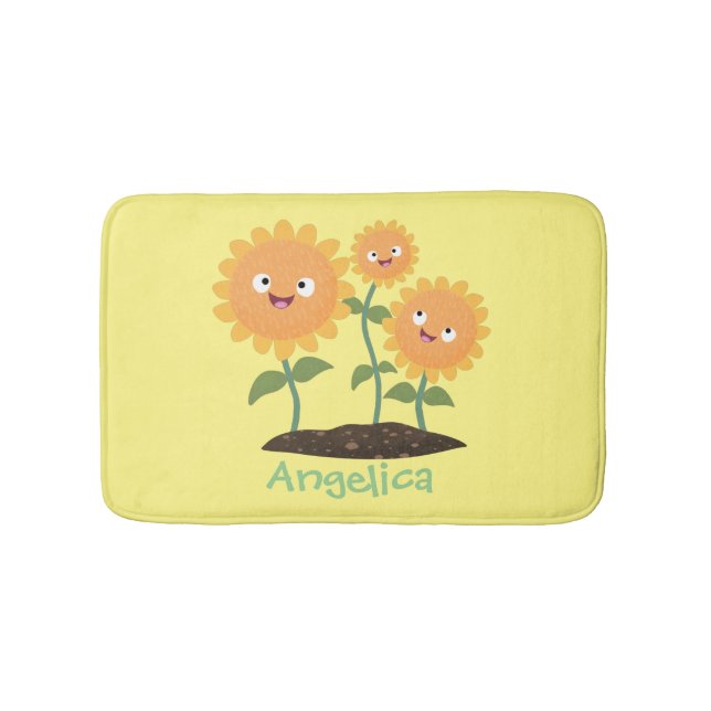 Alfombrilla De Baño Hermosos girasoles alegres sonrientes ilustracion  (Anverso)