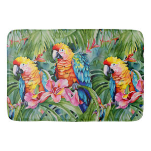 Alfombrilla De Baño Hermosos loros y flores tropicales