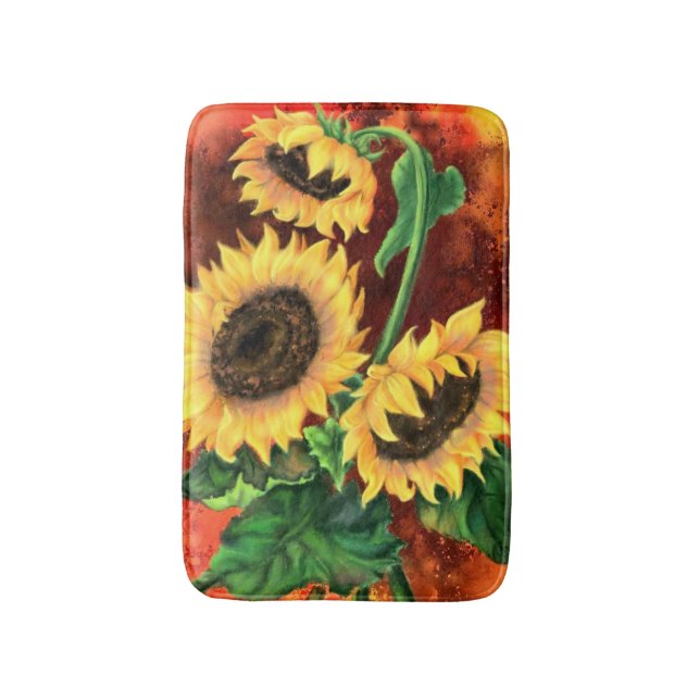 Alfombrilla De Baño Hermosos tres girasoles - Pintura de arte mezclado (Frente vertical)