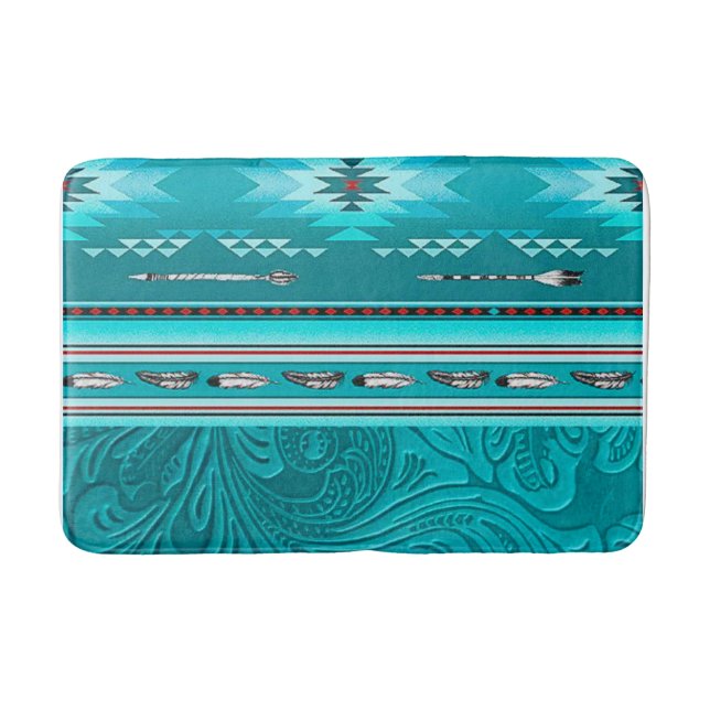 Alfombrilla De Baño Herramienta Navajo Tribal Turquoise Faux Leather (Anverso)