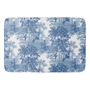 Alfombrilla De Baño Herramientas de paisaje azul vintage con urnas y c