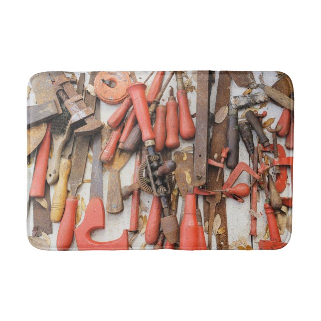Alfombrilla De Baño Herramientas Herramienta Antiguo Hombre Rojo Rústi (Anverso)