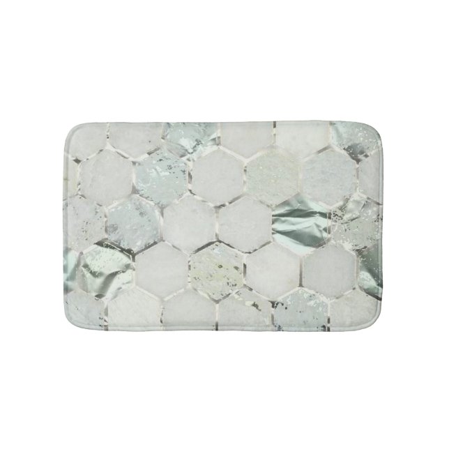 Alfombrilla De Baño Hexagone Mint Green Aqua Marble Metallic (Anverso)