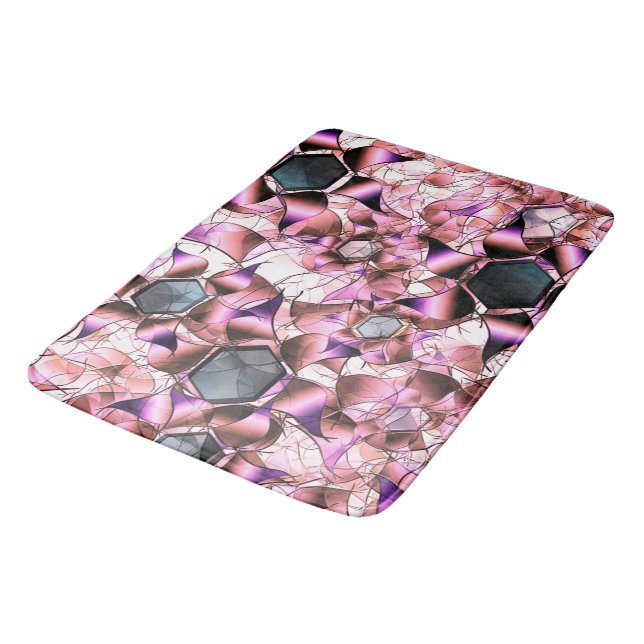 Alfombrilla De Baño Hexagones rodeados de formas petales rosadas (Angular)