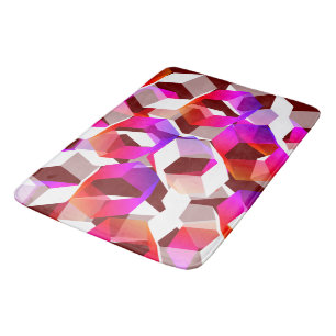 Alfombrilla De Baño hexágonos rosados y más colores, fondo rojo oscuro