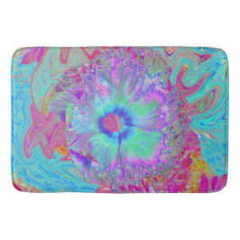 Alfombrilla De Baño Hibisco Azul Arcoíris Retro Psicodélico