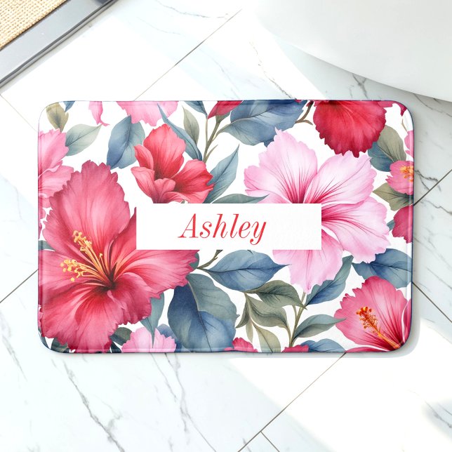 Alfombrilla De Baño Hibiscus Rojo Flores Tropicales (Subido por el creador)