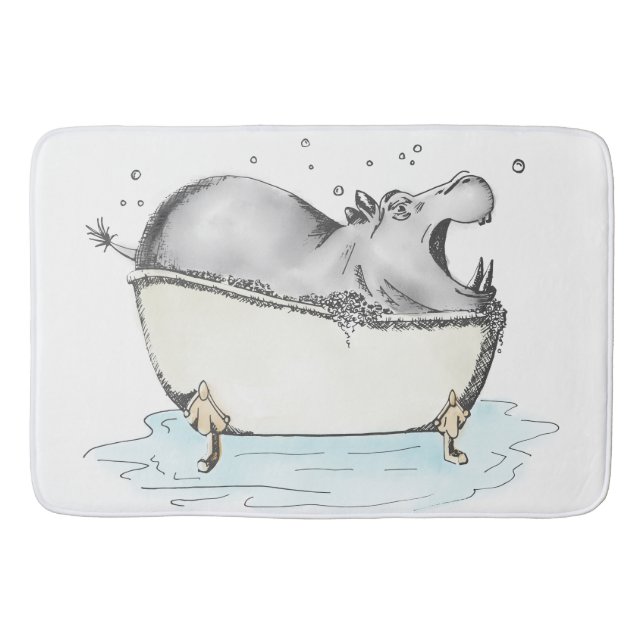 Alfombrilla De Baño Hipo en Bath Fun Ilustracion acuarela (Anverso)