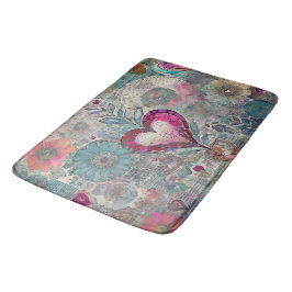 Alfombrilla De Baño Hippie retro: Mat de baño de corazón rosado