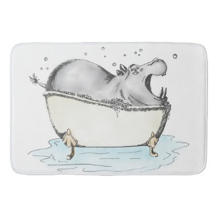 Alfombrilla De Baño Hippo en color agua de Ilustracion divertido