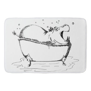 Alfombrilla De Baño Hippo en negro Ilustracion divertido
