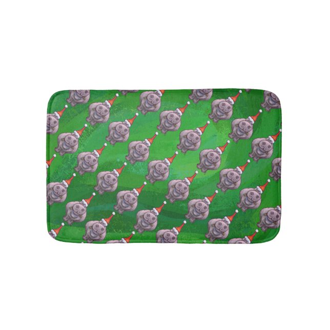 Alfombrilla De Baño Hippo en Santa Hat Pattern en verde (Anverso)