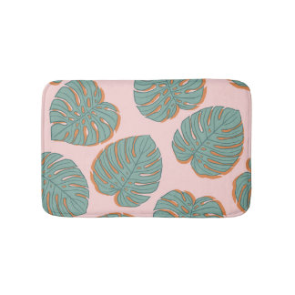 Alfombrilla De Baño Hoja de Monstera: Patrón Vintage Tropical