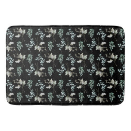 Alfombrilla De Baño Hojas botánicas verdes y negras