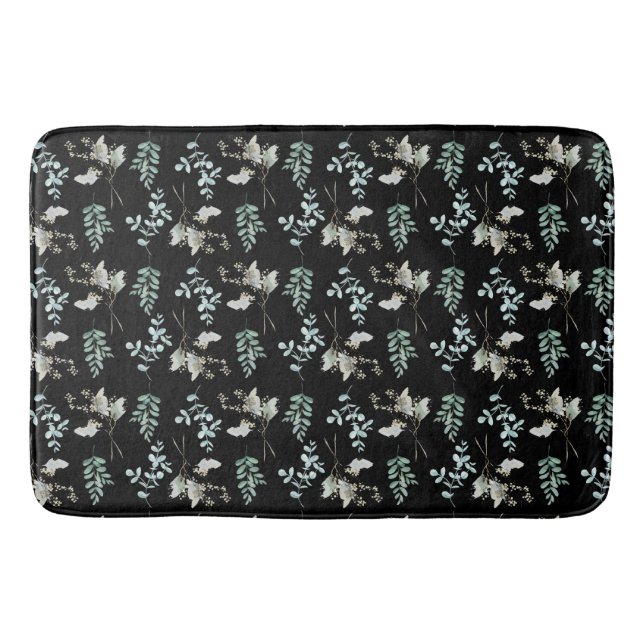 Alfombrilla De Baño Hojas botánicas verdes y negras (Anverso)