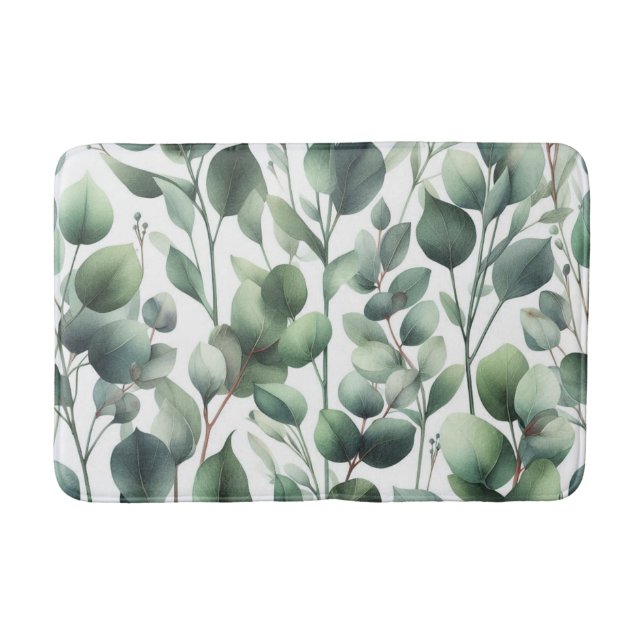 Alfombrilla De Baño Hojas de eucalipto verde apagado  (Anverso)