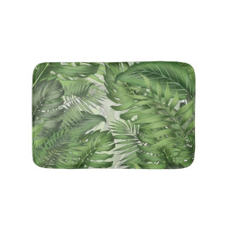 Alfombrilla De Baño Hojas de la selva tropical: fondo floral sin solda