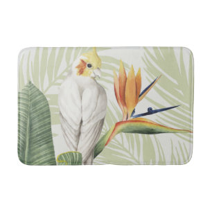 Alfombrilla De Baño Hojas de palma con pájaro blanco
