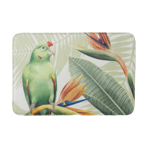 Alfombrilla De Baño Hojas de palma con pájaro verde
