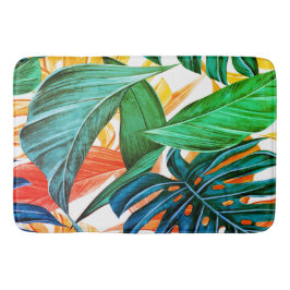 Alfombrilla De Baño Hojas de palmera coloridas y exóticas