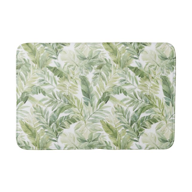 Alfombrilla De Baño Hojas de palmera verde tropical (Anverso)