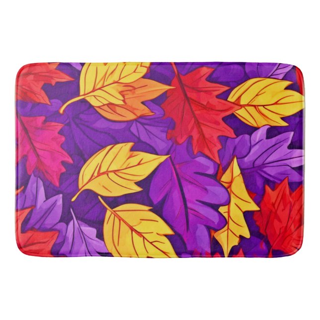 Alfombrilla De Baño Hojas Personalizados vívidas: morado, amarillo, ro (Anverso)
