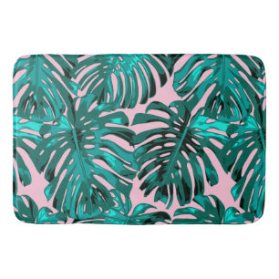 Alfombrilla De Baño Hojas tropicales de la selva rosada de Monstera