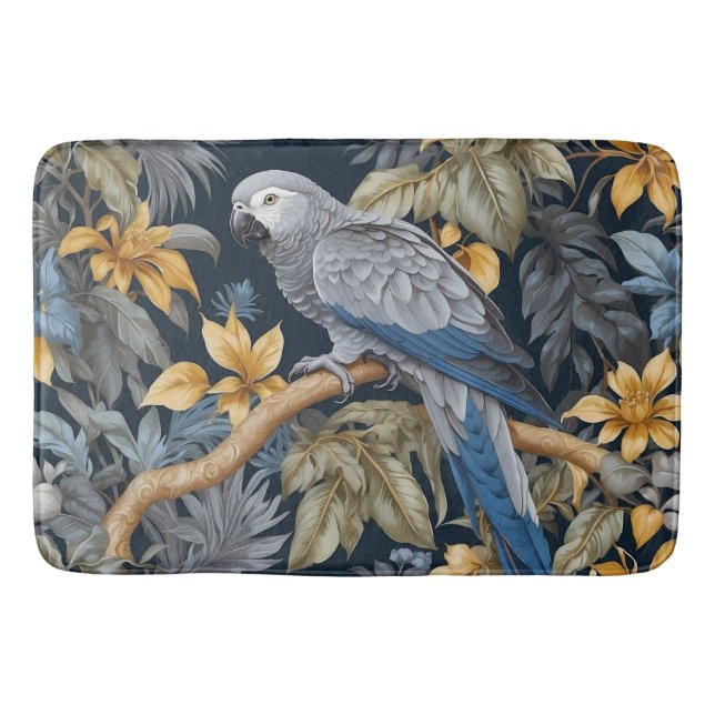 Alfombrilla De Baño Hojas tropicales de loro gris africano (Anverso)